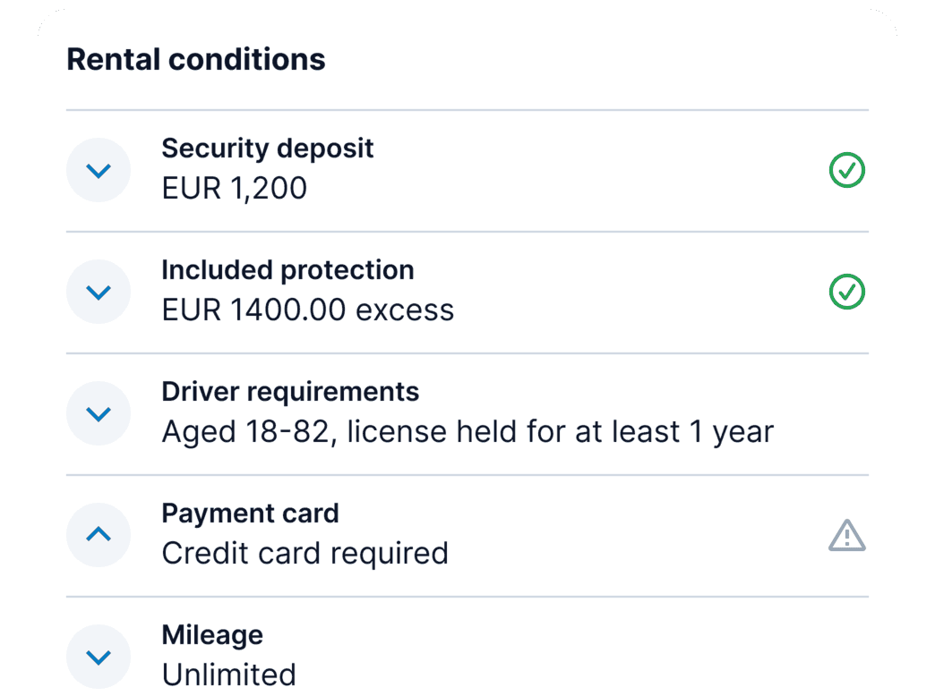Full rental conditions before booking